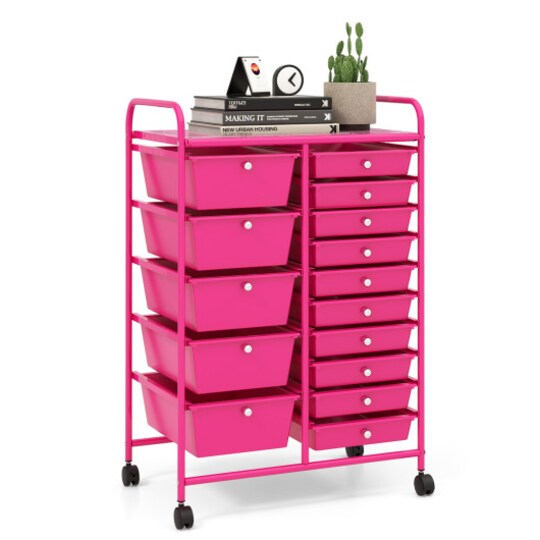 Rolling Storage Cart 15 Drawer Organizer With Wheels Craft Office Supply Organizer Steel Frame Multicolor Drawers